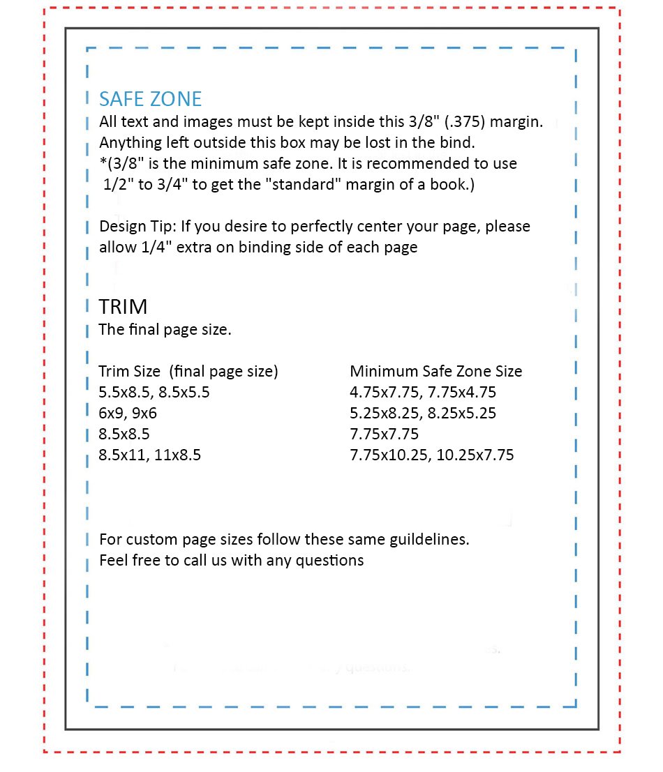 Page layout without bleed showing the trim edge and the 3/8 safe zone